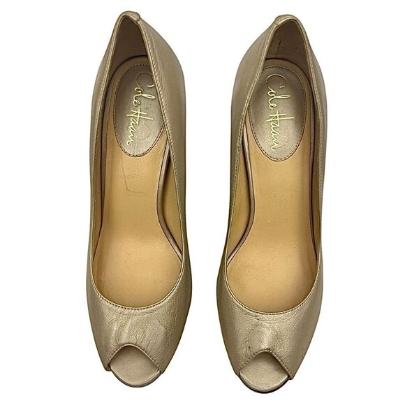 Cole Haan Cocktail Party Peep Toe Leather Slip-On Pumps Womens Size 8.5 B Used - Picture 7 of 10